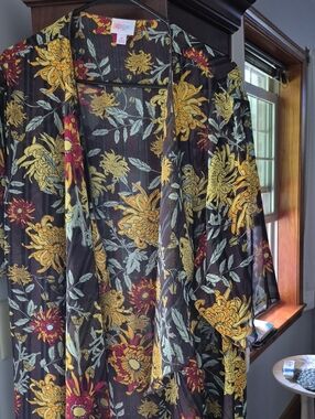 LuLaRoe Sheer Floral Kimono in Black, Yellow & Red